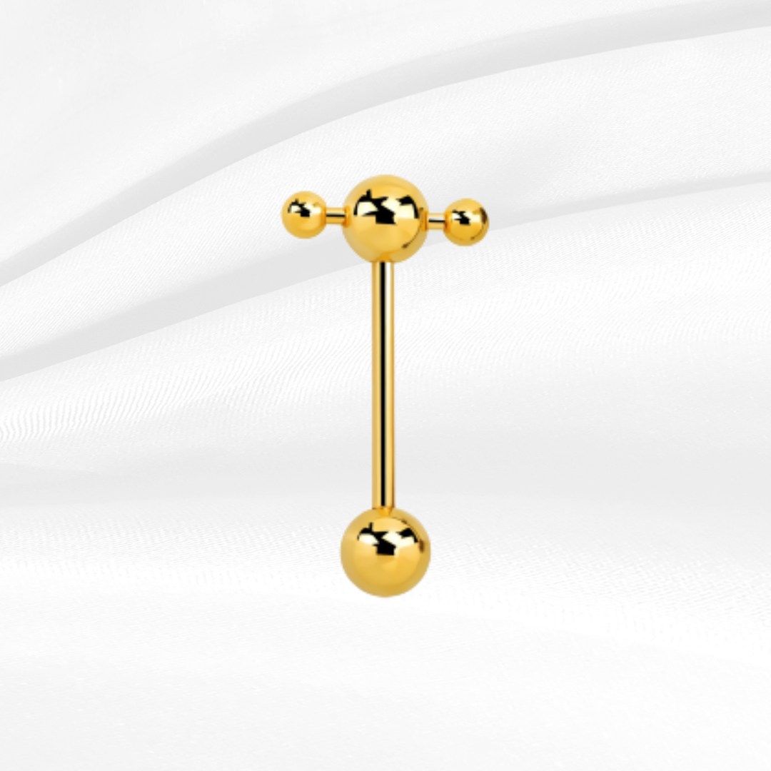 Gold Anodized Spinner Bar Tongue Barbell 1.6mm (14G)
