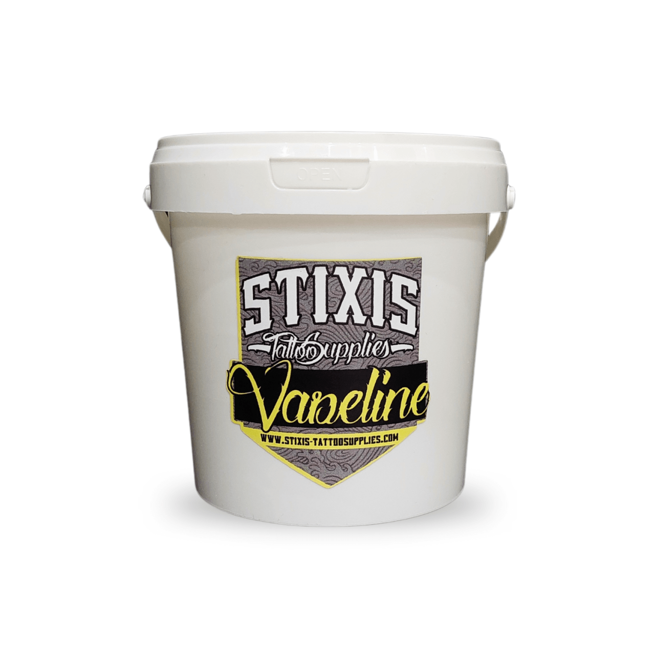 Tub of pure, premium cosmetic white vaseline by Stixis Tattoo Supplies.