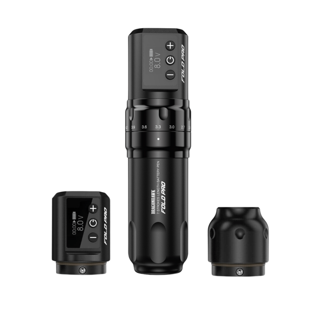 DRAGONHAWK FOLD PRO WIRELESS TATTOO MACHINE SET WITH EXTRA BATTERY AND RCA BOLT