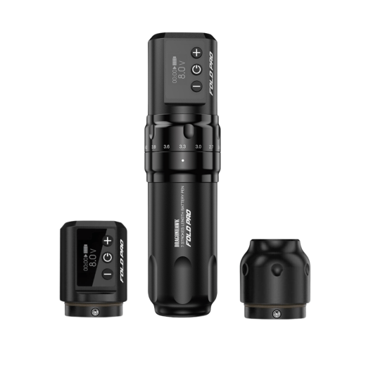 DRAGONHAWK FOLD PRO WIRELESS TATTOO MACHINE SET WITH EXTRA BATTERY AND RCA BOLT